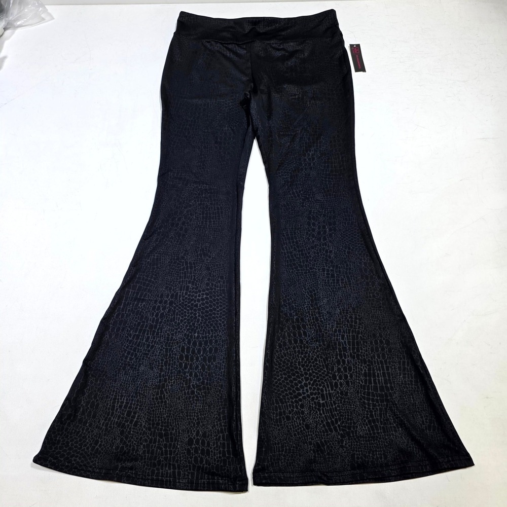 No Boundaries Flare Pants Womens XL 15-17 Black Snakeskin Print Bell Bottoms Y2K - Picture 1 of 9